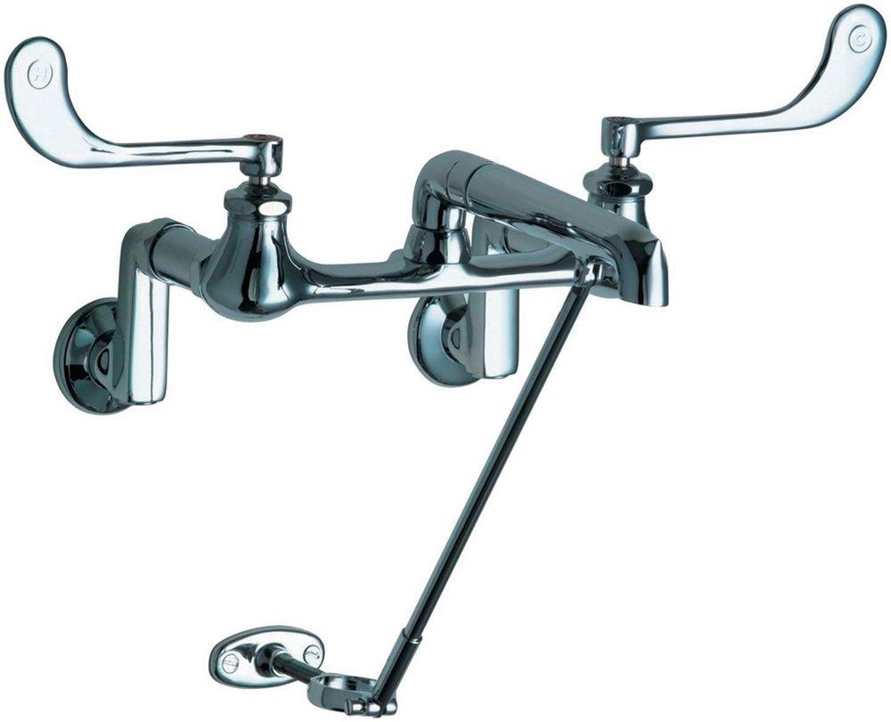 Chicago Faucets Polished Chrome Two Handle Wristblade Wall Mount Service Faucet 