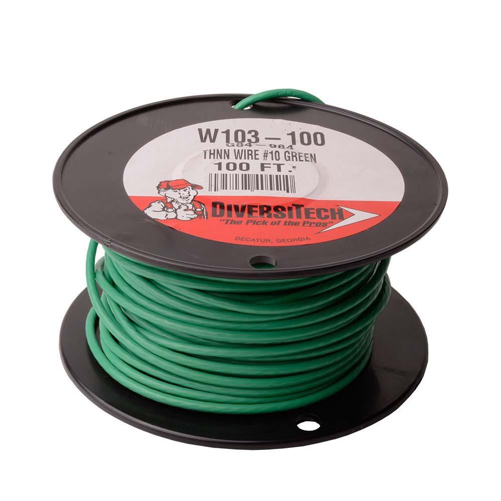DiversiTech&reg; Green THHN Green Wire Strand 10GA 100 ft. 