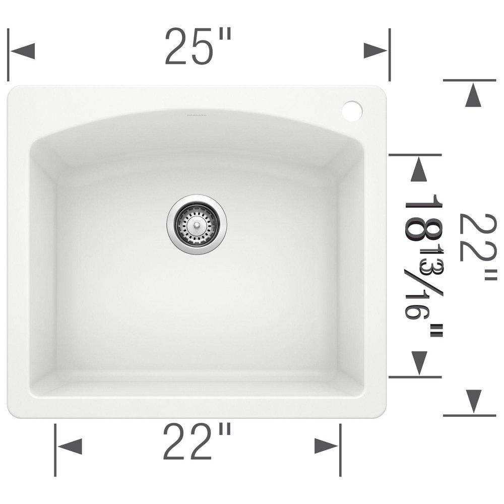 BLANCO White 25 x 22 in. 1 Hole Composite Single Bowl Dual Mount Kitchen Sink 