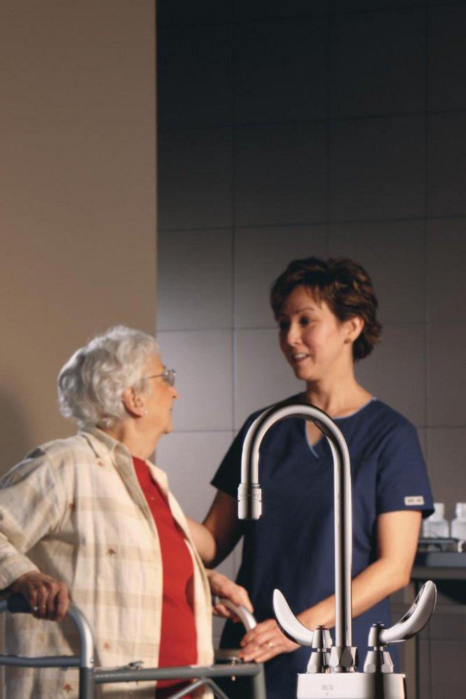 Delta Faucet Chrome Two Handle Wristblade Deck Mount Service Faucet 