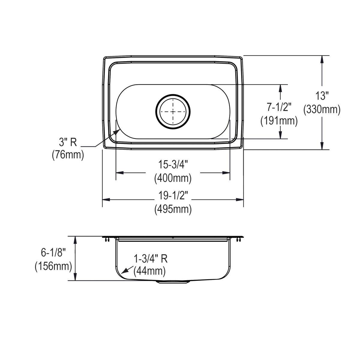 20X13 2 Hole Single Band SINK Lustertone Stainless Steel TM 18 gauge 