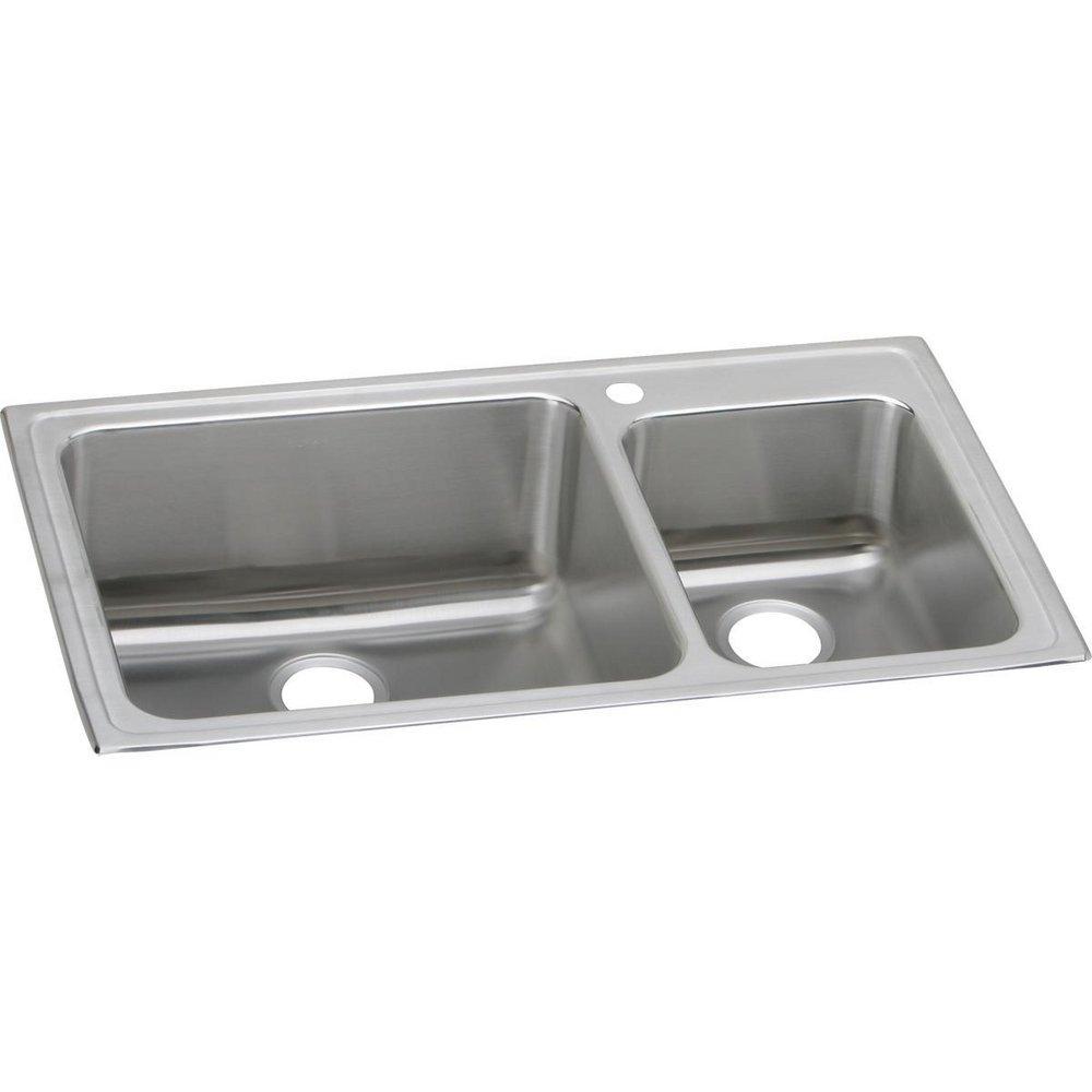 Elkay Lustrous Satin 37X23 Three Hole Double Bowl SINK Gourmet Stainless Steel 