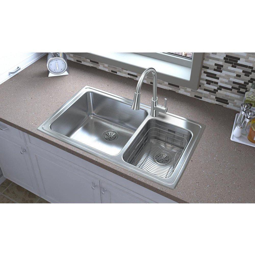 Elkay Lustrous Satin 37X23 Three Hole Double Bowl SINK Gourmet Stainless Steel 