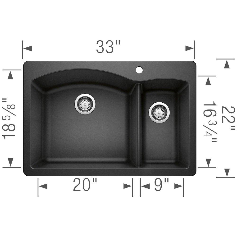 BLANCO Anthracite 33 x 22 in. 1 Hole Composite Double Bowl Dual Mount Kitchen Sink 