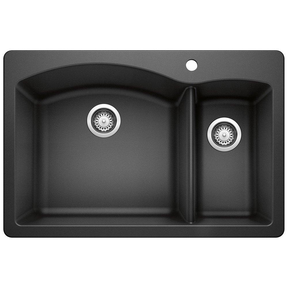 BLANCO Anthracite 33 x 22 in. 1 Hole Composite Double Bowl Dual Mount Kitchen Sink 