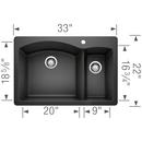 BLANCO Anthracite 33 x 22 in. 1 Hole Composite Double Bowl Dual Mount Kitchen Sink 