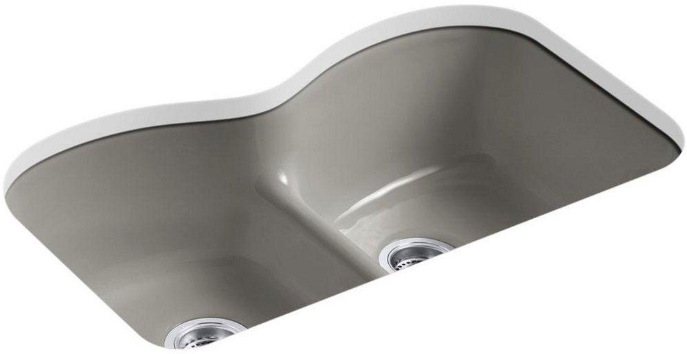 KOHLER Cashmere 33 x 22 in. 5 Hole Cast Iron Double Bowl Undermount Kitchen Sink 