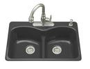 3-Hole Double Equal Kitchen Sink with P-Trap in Black Black
