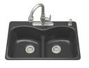 KOHLER Black Black&trade; 33 x 22 in. 4 Hole Cast Iron Double Bowl Drop-in Kitchen Sink 