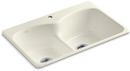 33 x 22 in. 1 Hole Cast Iron Double Bowl Drop-in Kitchen Sink in Biscuit