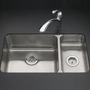 KOHLER Stainless Steel 31-1/2 x 18 in. No Hole Stainless Steel Double Bowl Undermount Kitchen Sink 