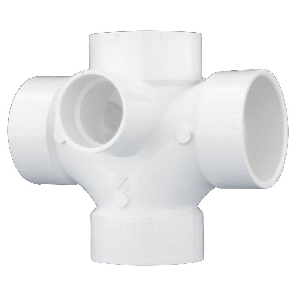 White PVC DWV Double Sanitary Tee with 2 
