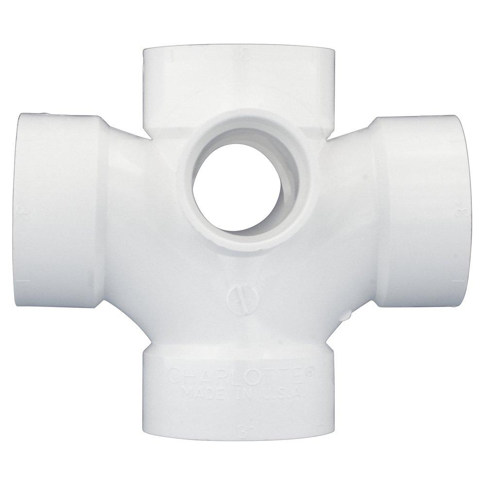 White PVC DWV Double Sanitary Tee with 2 