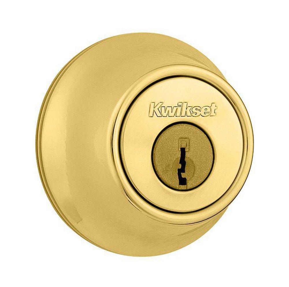 Kwikset Polished Brass Single Cylinder Deadbolt Lock in Polished Brass 