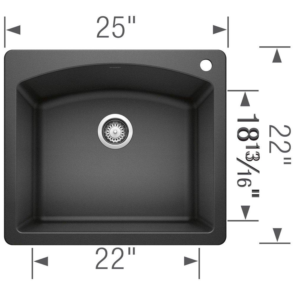 BLANCO Anthracite 25 x 22 in. 1 Hole Composite Single Bowl Dual Mount Kitchen Sink 