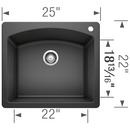 BLANCO Anthracite 25 x 22 in. 1 Hole Composite Single Bowl Dual Mount Kitchen Sink 