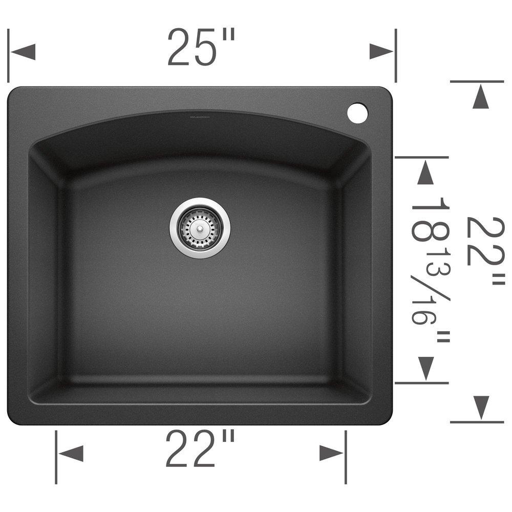 BLANCO Anthracite 25 x 22 in. 1 Hole Composite Single Bowl Dual Mount Kitchen Sink 