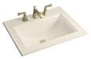 1-Hole Rectangular Drop-In Bathroom Sink with Overflow in Almond