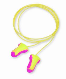 Corded Plastic Disposable Ear Plugs (Box of 100) in Magenta with Yellow
