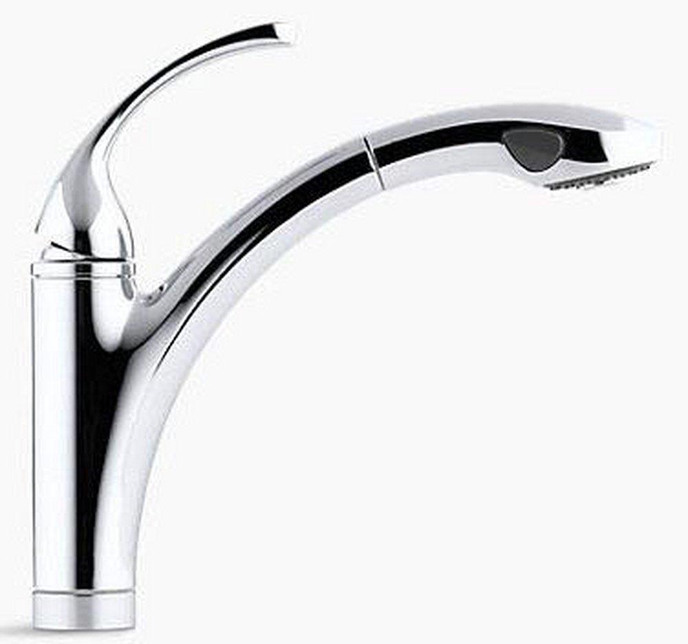 KOHLER Polished Chrome Single Handle Pull Out Kitchen Faucet with Two-Function Spray and MasterClean Technology 