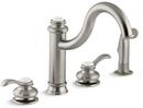 1.8 gpm 4-Hole Double Lever Handle Deckmount Kitchen Sink Faucet Swing Spout 3/8 in. OD Connection in Vibrant Brushed Nickel