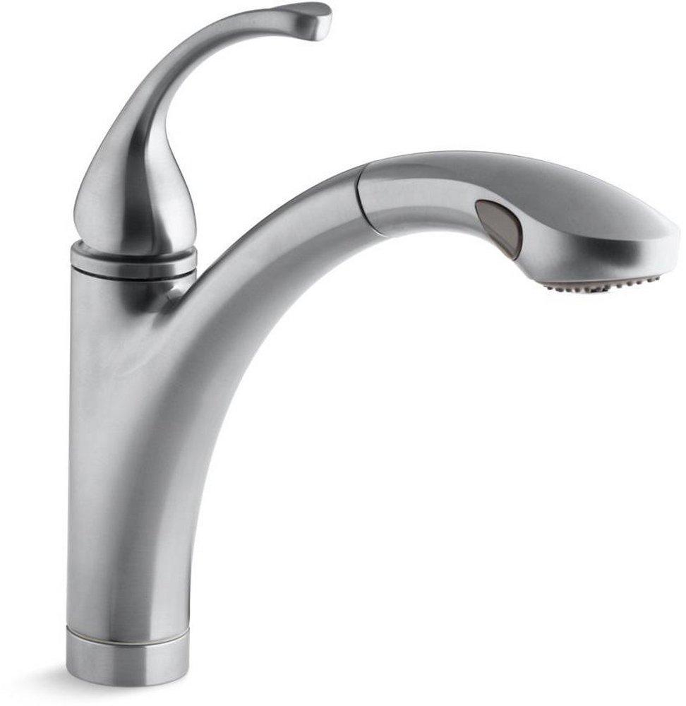 KOHLER Brushed Chrome Single Handle Pull Out Kitchen Faucet with Two-Function Spray and MasterClean Technology 