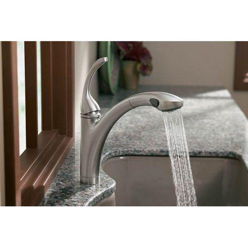 KOHLER Brushed Chrome Single Handle Pull Out Kitchen Faucet with Two-Function Spray and MasterClean Technology 