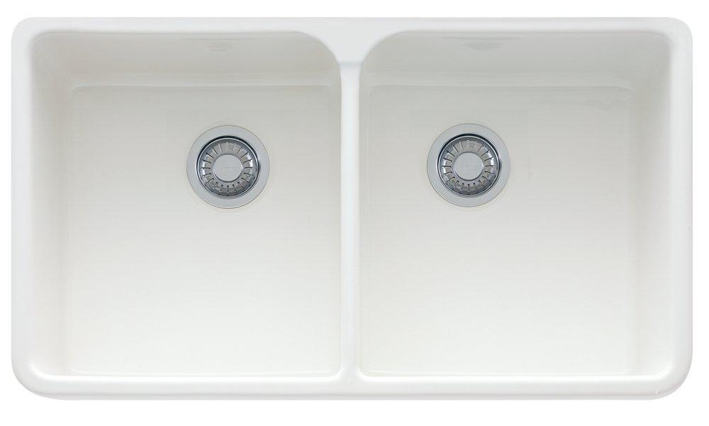 Franke White 35-5/8 x 21-7/8 in. 1 Hole Fireclay Double Bowl Farmhouse Kitchen Sink 