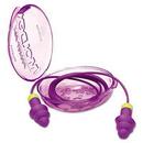 Corded Reusable Ear Plugs in Bright Green with Purple