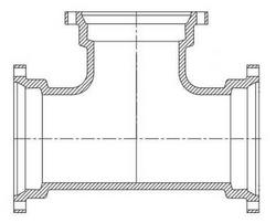 16 x 16 x 4 in. Mechanical Joint Reducing Ductile Iron C110 Full Body Tee with Cement-lined
