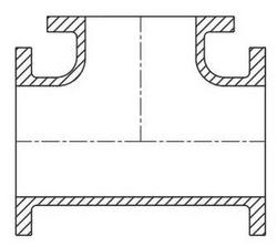 10 x 10 x 4 in. Flanged Ductile Iron C110 Full Body Reducing Tee