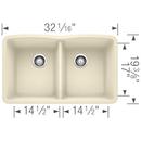 BLANCO Biscuit 32 x 19-1/4 in. No Hole Composite Double Bowl Undermount Kitchen Sink 