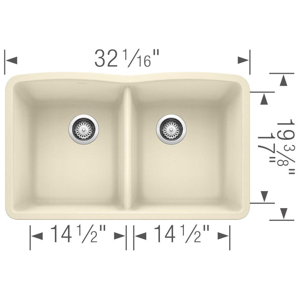 BLANCO Biscuit 32 x 19-1/4 in. No Hole Composite Double Bowl Undermount Kitchen Sink 