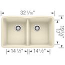 BLANCO Biscuit 32 x 19-1/4 in. No Hole Composite Double Bowl Undermount Kitchen Sink 