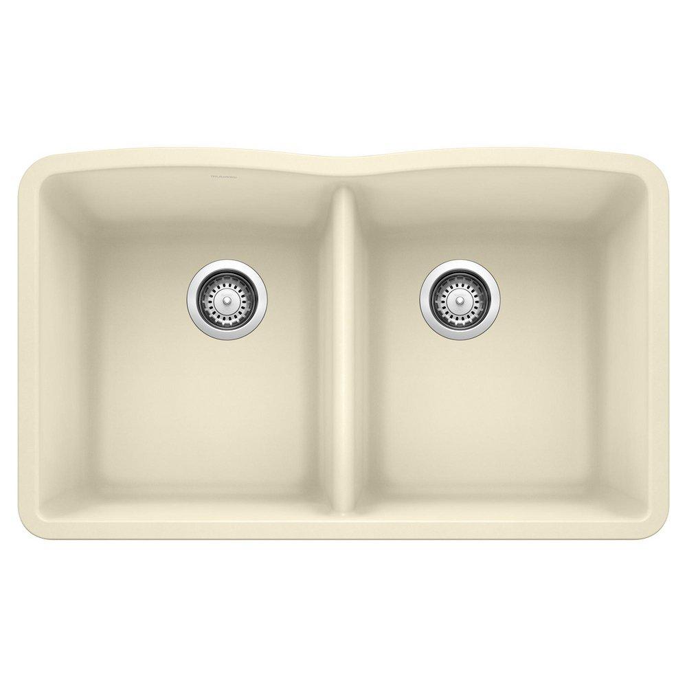 BLANCO Biscuit 32 x 19-1/4 in. No Hole Composite Double Bowl Undermount Kitchen Sink 