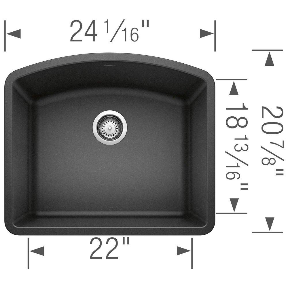 BLANCO Anthracite 24 x 20-13/16 in. No Hole Composite Single Bowl Undermount Kitchen Sink 