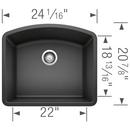 BLANCO Anthracite 24 x 20-13/16 in. No Hole Composite Single Bowl Undermount Kitchen Sink 