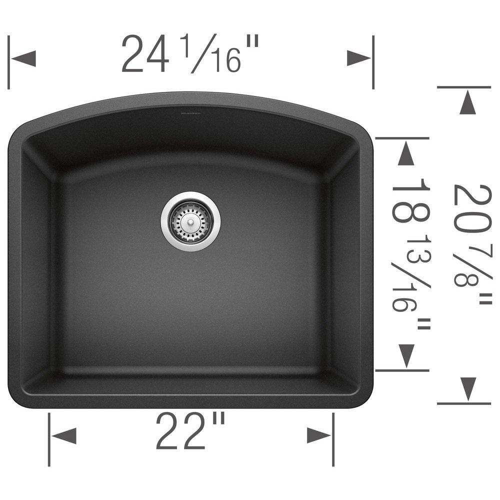 BLANCO Anthracite 24 x 20-13/16 in. No Hole Composite Single Bowl Undermount Kitchen Sink 