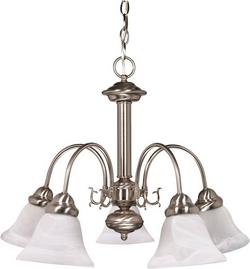 5 Light 60W Chandelier with Alabaster Glass Bell Shades Bright Nickel