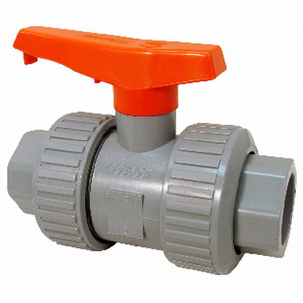 Chemtrol Light Grey CPVC Ball Valve EPDM 250# PSI, Schedule 80, True Union, Universal Socket and FNPT, Full Port, Lever Handle 