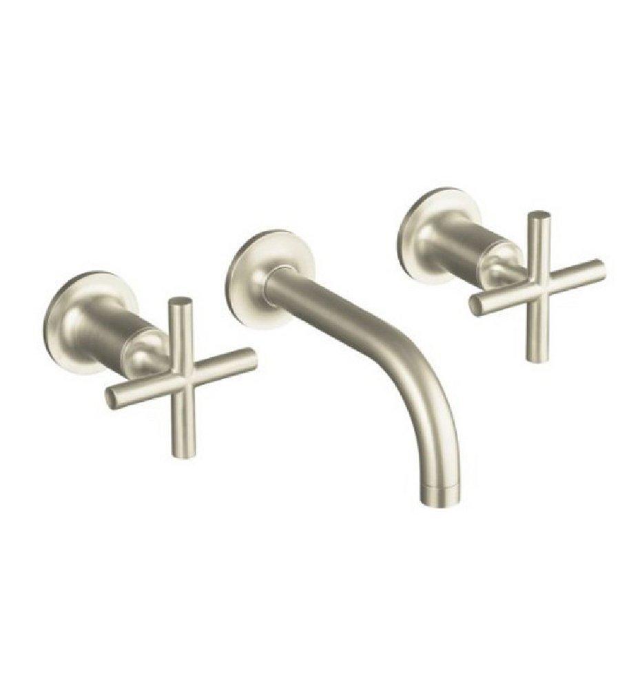 KOHLER Vibrant&reg; Brushed Nickel Wall Mount 90 Degree Spout Lavatory Faucet with Cross Handle 