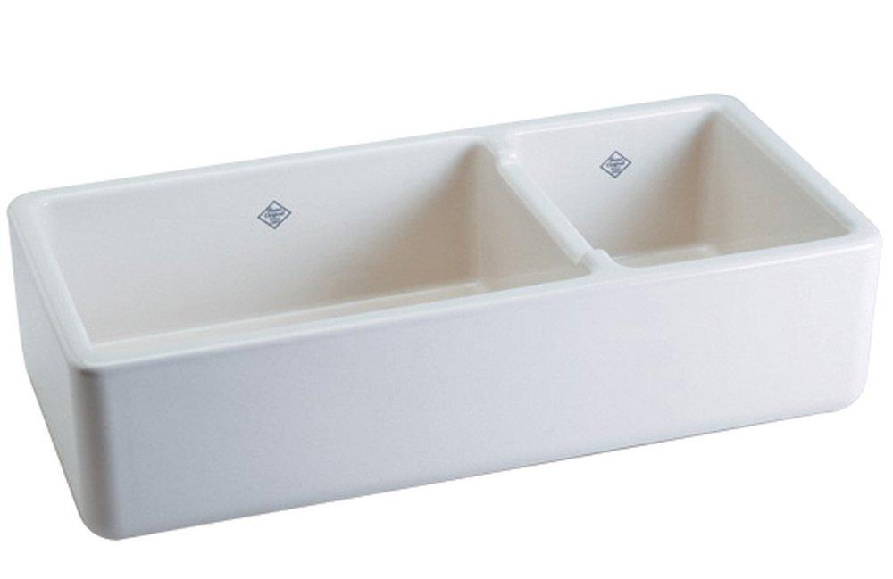 ROHL&reg; Biscuit 39-1/2 x 18-1/2 in. Fireclay Double Bowl Farmhouse Kitchen Sink 