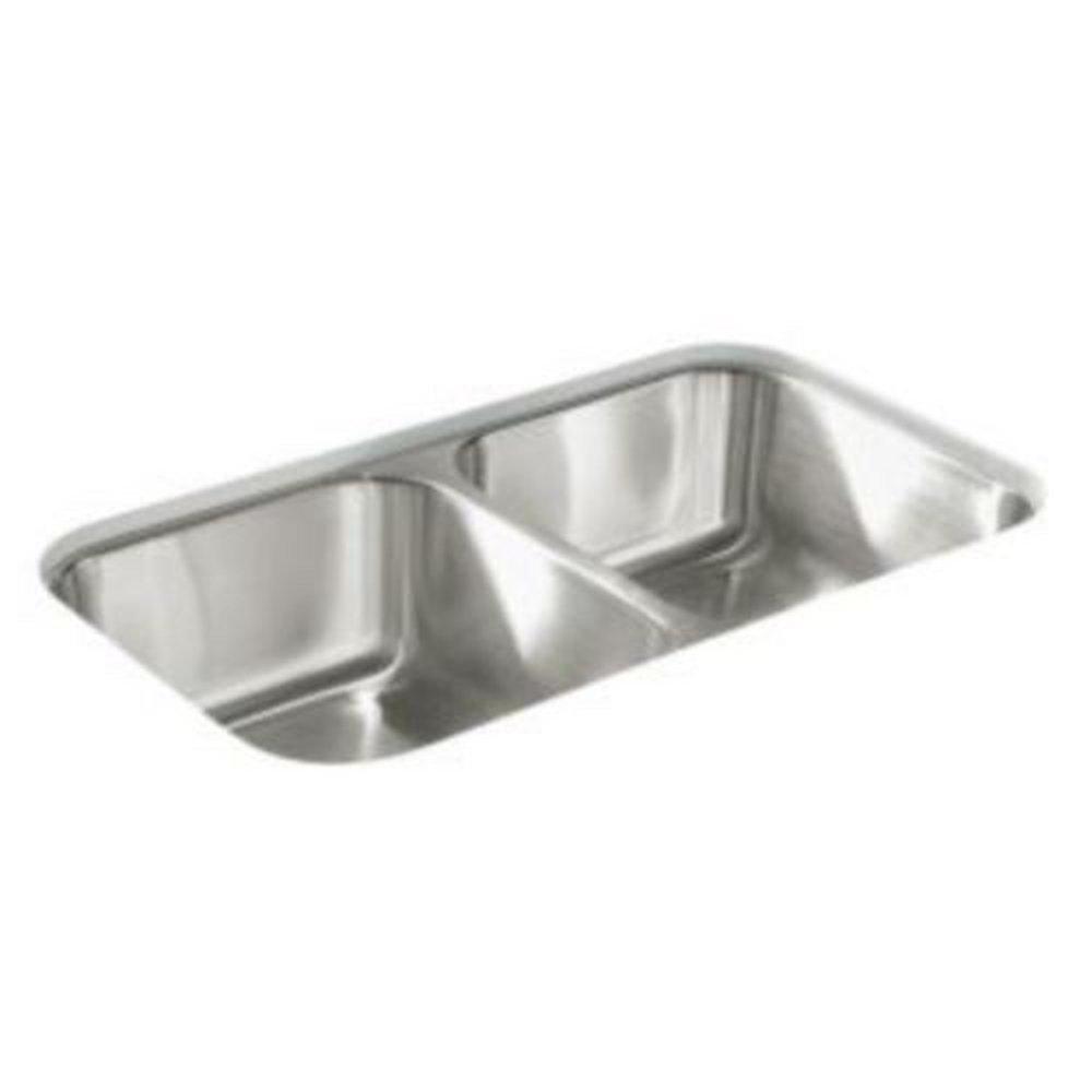 Sterling Luster Stainless Steel 32 x 18 in. No Hole Stainless Steel Double Bowl Undermount Kitchen Sink 