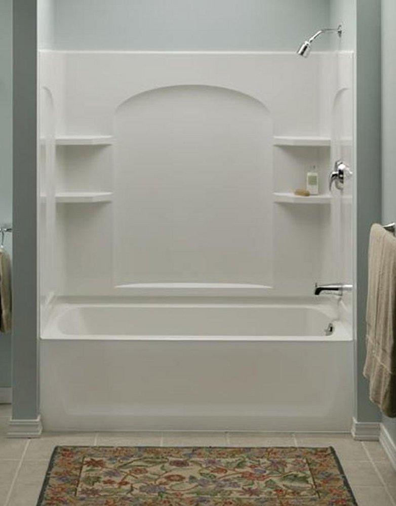 Sterling White 33-1/4 in. Vikrell Curve Bath and Shower with End Wall Set 
