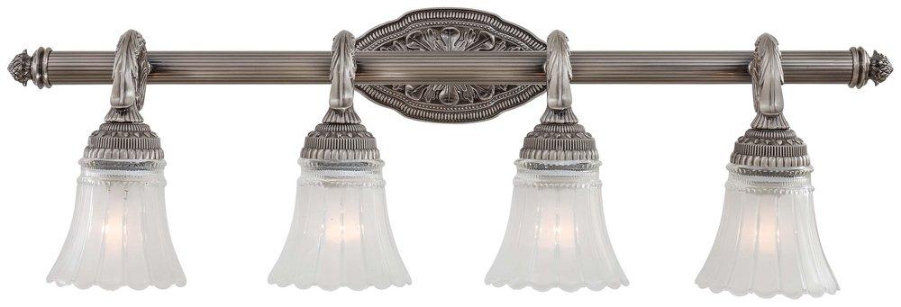 Minka Lavery Brushed Nickel 100W 4-Light Bath Bar Wall Light with Etched and Clear Glass 