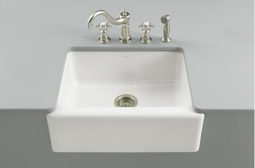 KOHLER White 25-1/4 x 22 in. 5 Hole Fireclay Single Bowl Farmhouse Kitchen Sink 