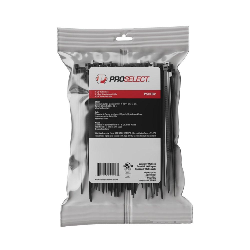 PROSELECT&reg; Black Cable Ties in Black (Pack of 100) 
