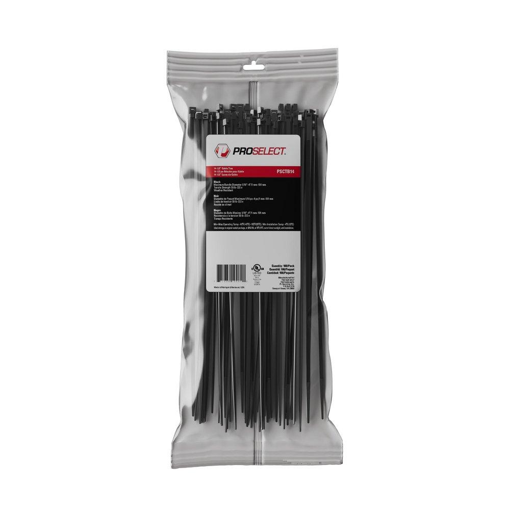 PROSELECT® Black Cable Ties in Black (Pack of 100) 