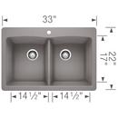BLANCO Metallic Grey 33 x 22 in. 1 Hole Composite Double Bowl Dual Mount Kitchen Sink 