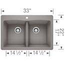 BLANCO Metallic Grey 33 x 22 in. 1 Hole Composite Double Bowl Dual Mount Kitchen Sink 
